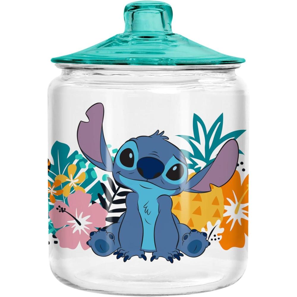 imageSilver Buffalo Disney Alice in Wonderland Flowers and Mushrooms Glass Cookie Snack Candy Jar with Lid SmallLilo and Stitch Tropical Glass