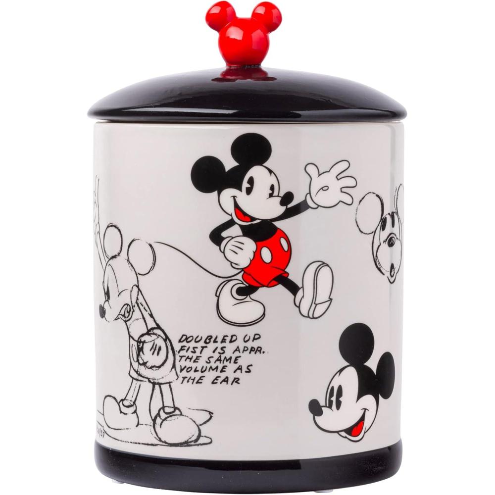 imageSilver Buffalo Disney Alice in Wonderland Flowers and Mushrooms Glass Cookie Snack Candy Jar with Lid SmallMickey Mouse Sketches Ceramic