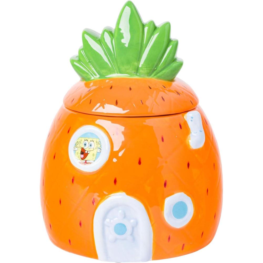 imageSilver Buffalo Disney Alice in Wonderland Flowers and Mushrooms Glass Cookie Snack Candy Jar with Lid SmallSpongebob Squarepants Ceramic Sculpted