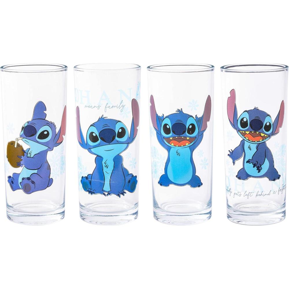 imageSilver Buffalo Disney Lilo and Stitch Blue Floral 4pc Tumbler Glass Set 10ounces