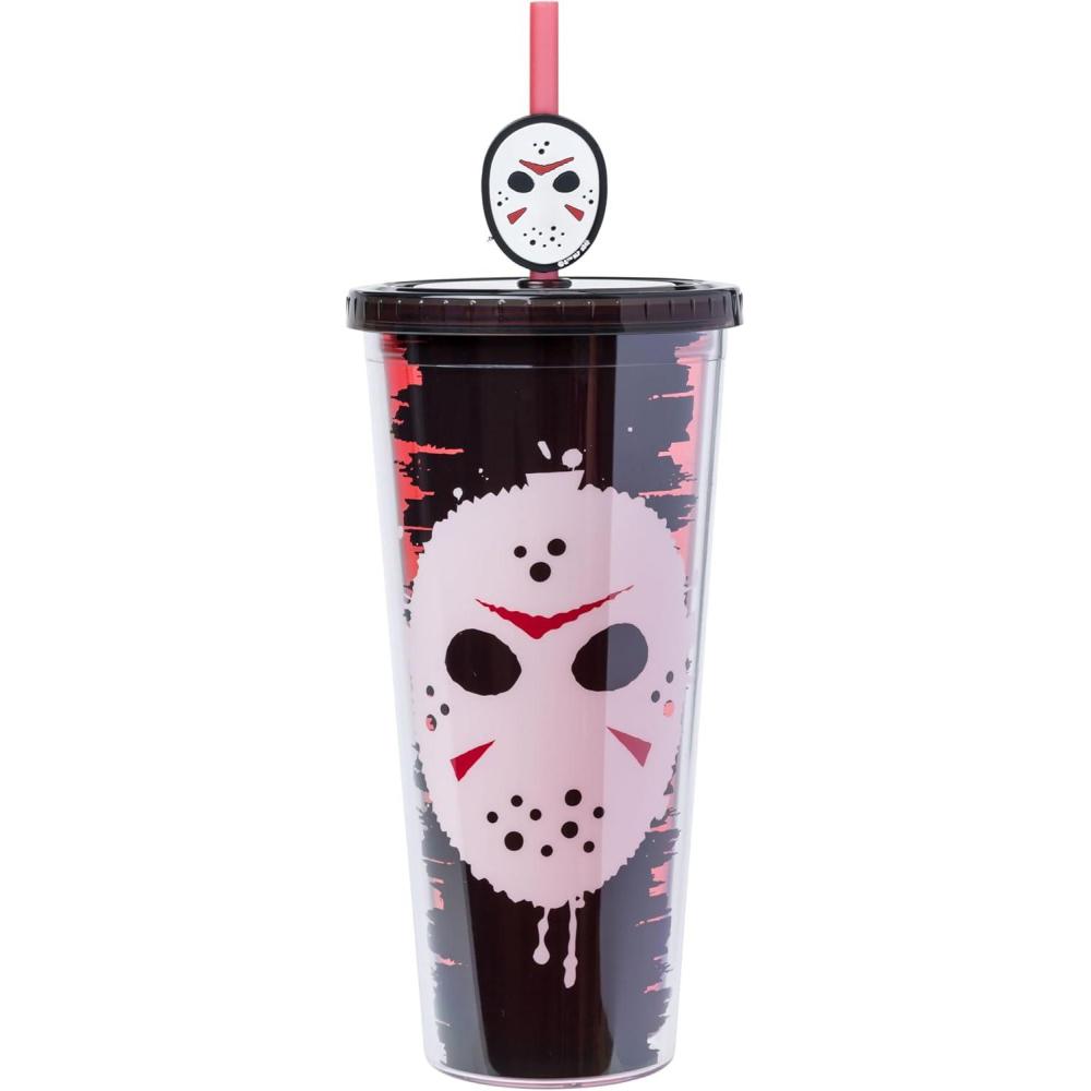 imageSilver Buffalo Disney Lilo and Stitch Cosmic Surfer Plastic Cold Cup with Lid and Straw Topper 24 OuncesFriday the 13th