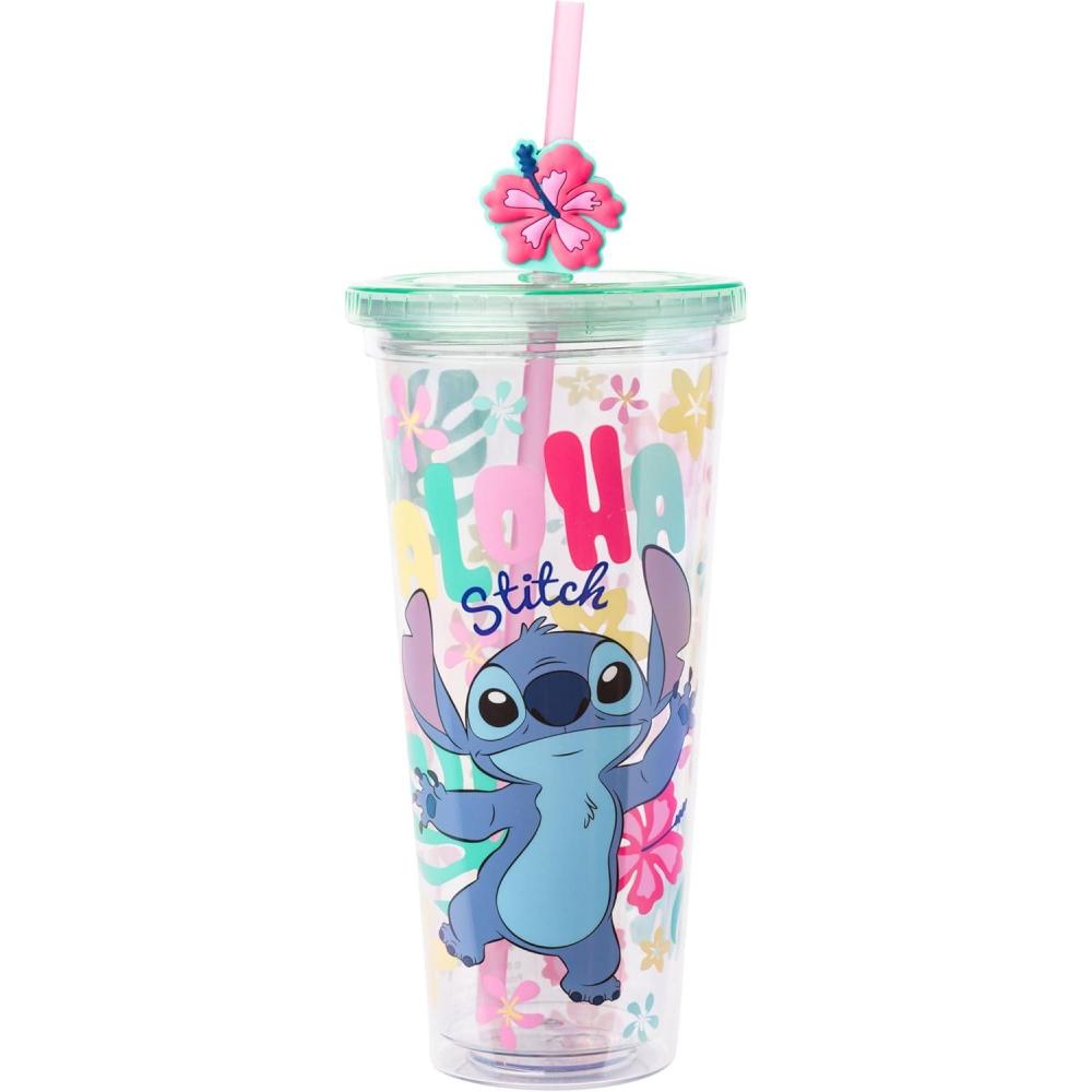 imageSilver Buffalo Disney Lilo and Stitch Cosmic Surfer Plastic Cold Cup with Lid and Straw Topper 24 OuncesLilo and Stitch Aloha