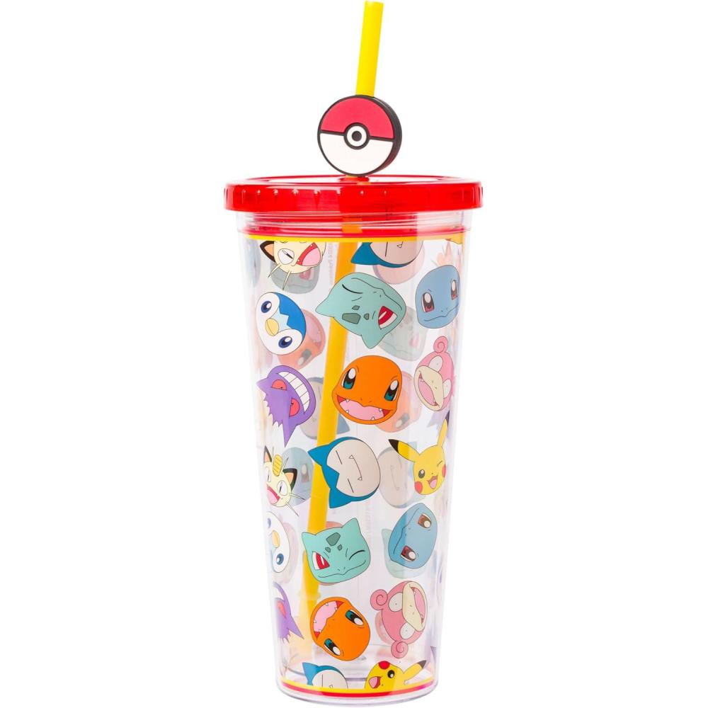 imageSilver Buffalo Disney Lilo and Stitch Cosmic Surfer Plastic Cold Cup with Lid and Straw Topper 24 OuncesPokemon Faces