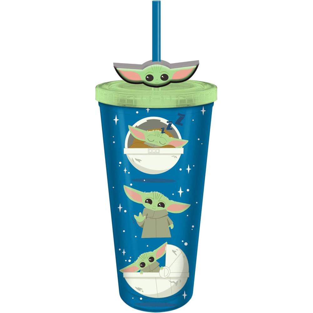 imageSilver Buffalo Disney Lilo and Stitch Cosmic Surfer Plastic Cold Cup with Lid and Straw Topper 24 OuncesThe Mandalorian Grogu