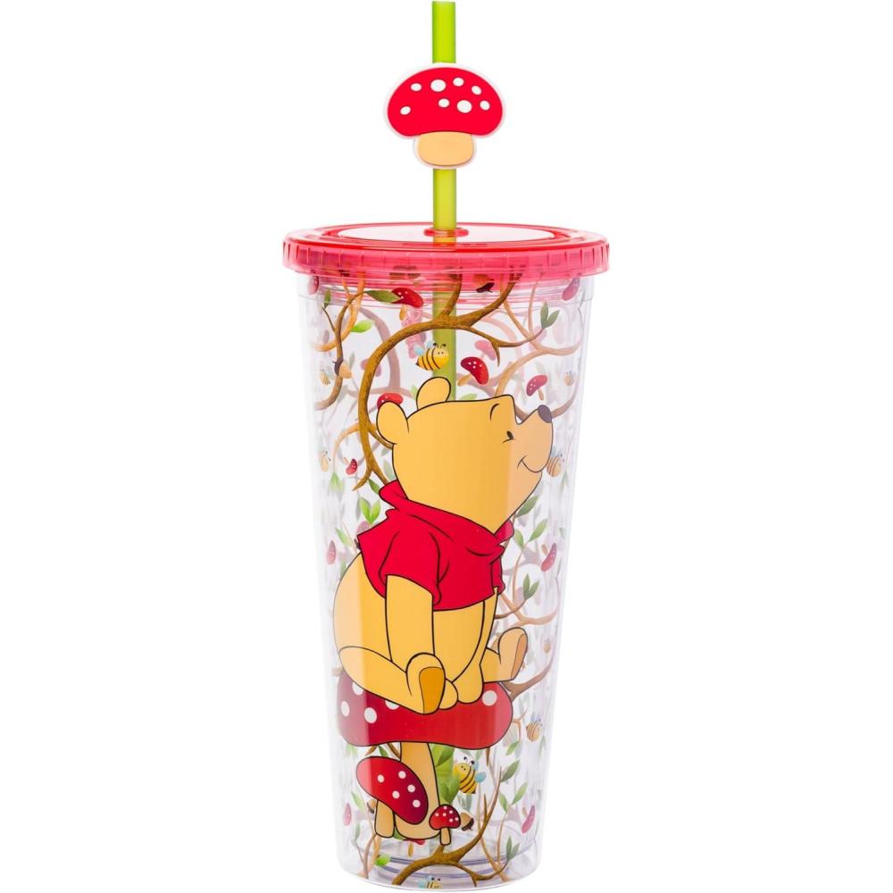 imageSilver Buffalo Disney Lilo and Stitch Cosmic Surfer Plastic Cold Cup with Lid and Straw Topper 24 OuncesWinnie the Pooh Mushrooms