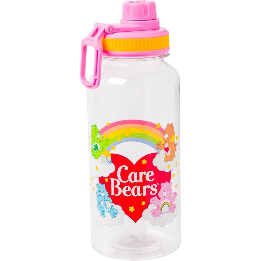 imageSilver Buffalo Disney Mickey Classic Varsity Twist Spout Plastic Water Bottle with Stickers You Stick Yourself Red 32 OuncesCare Bears Rainbow Heart