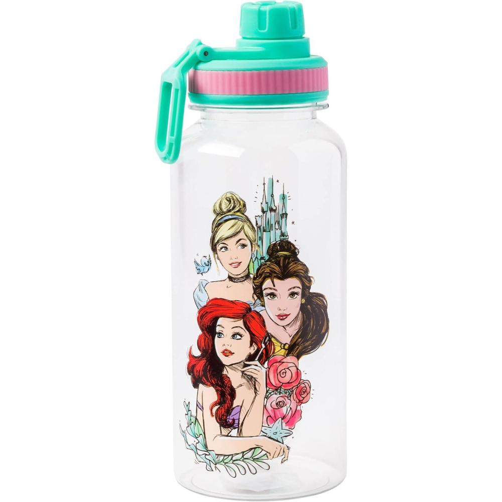 imageSilver Buffalo Disney Mickey Classic Varsity Twist Spout Plastic Water Bottle with Stickers You Stick Yourself Red 32 OuncesDisney Princess  Group
