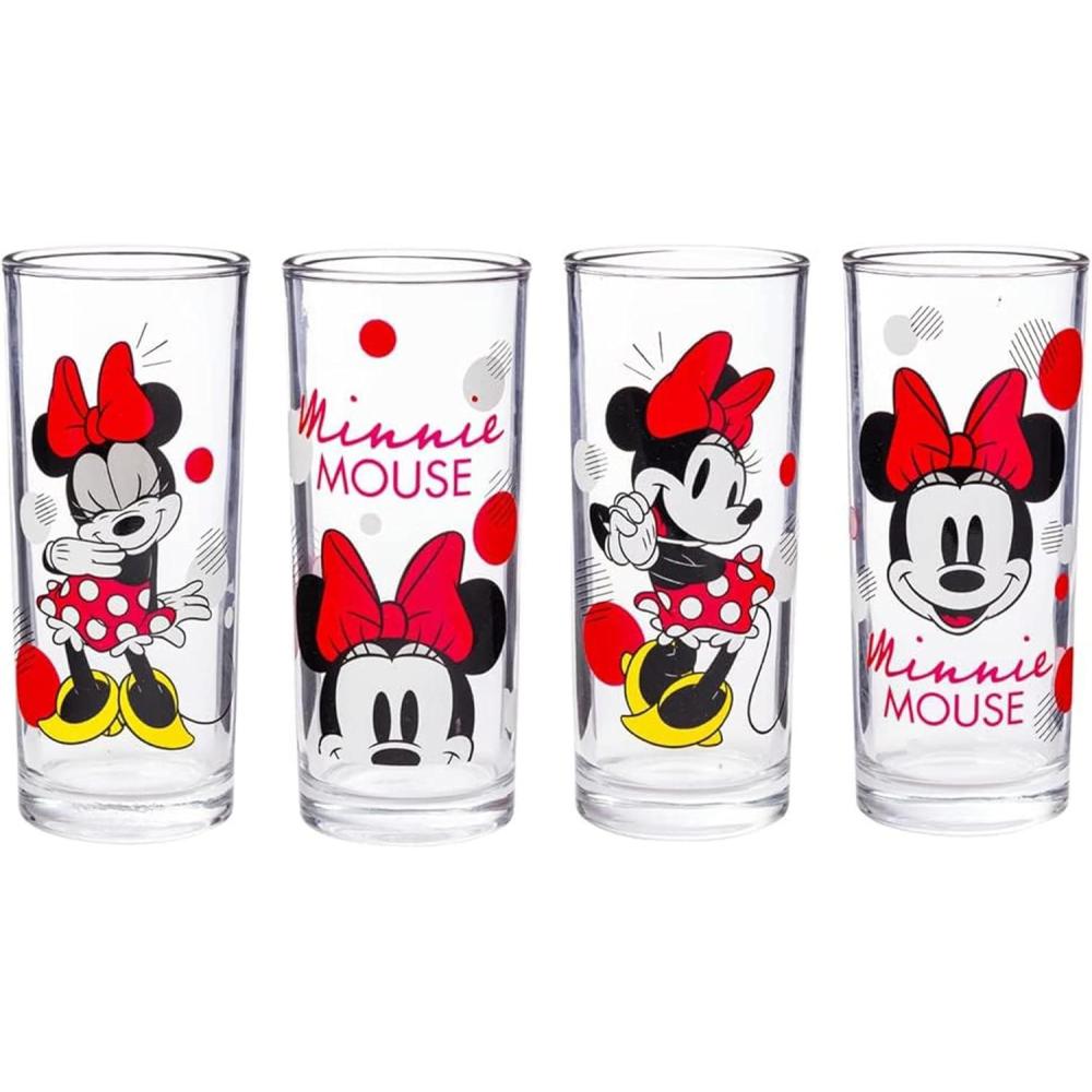 imageSilver Buffalo Disney Minnie Red Stripe Dots 4 Pack Tumbler Glass Set 10 Ounces