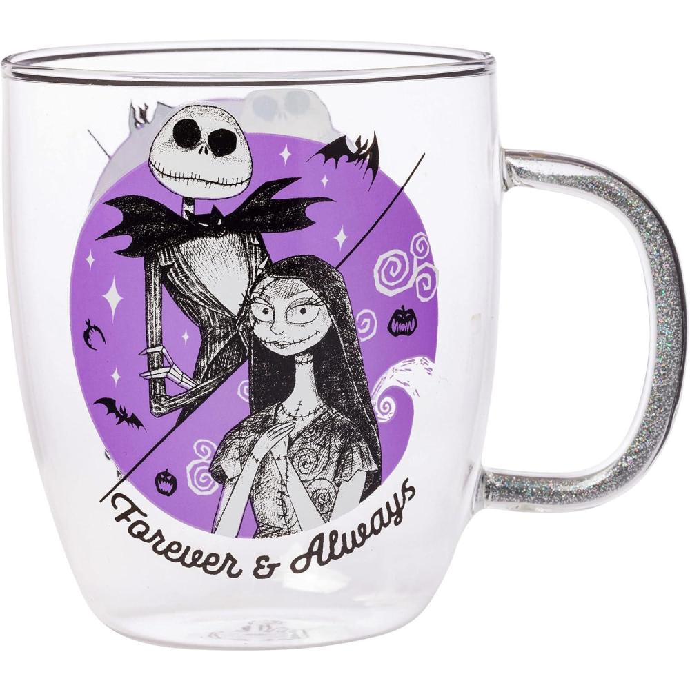 imageSilver Buffalo Disney Nightmare Before Christmas Forever and Always Glitter Handle Glass Mug 14 OuncesNightmare Before Christmas