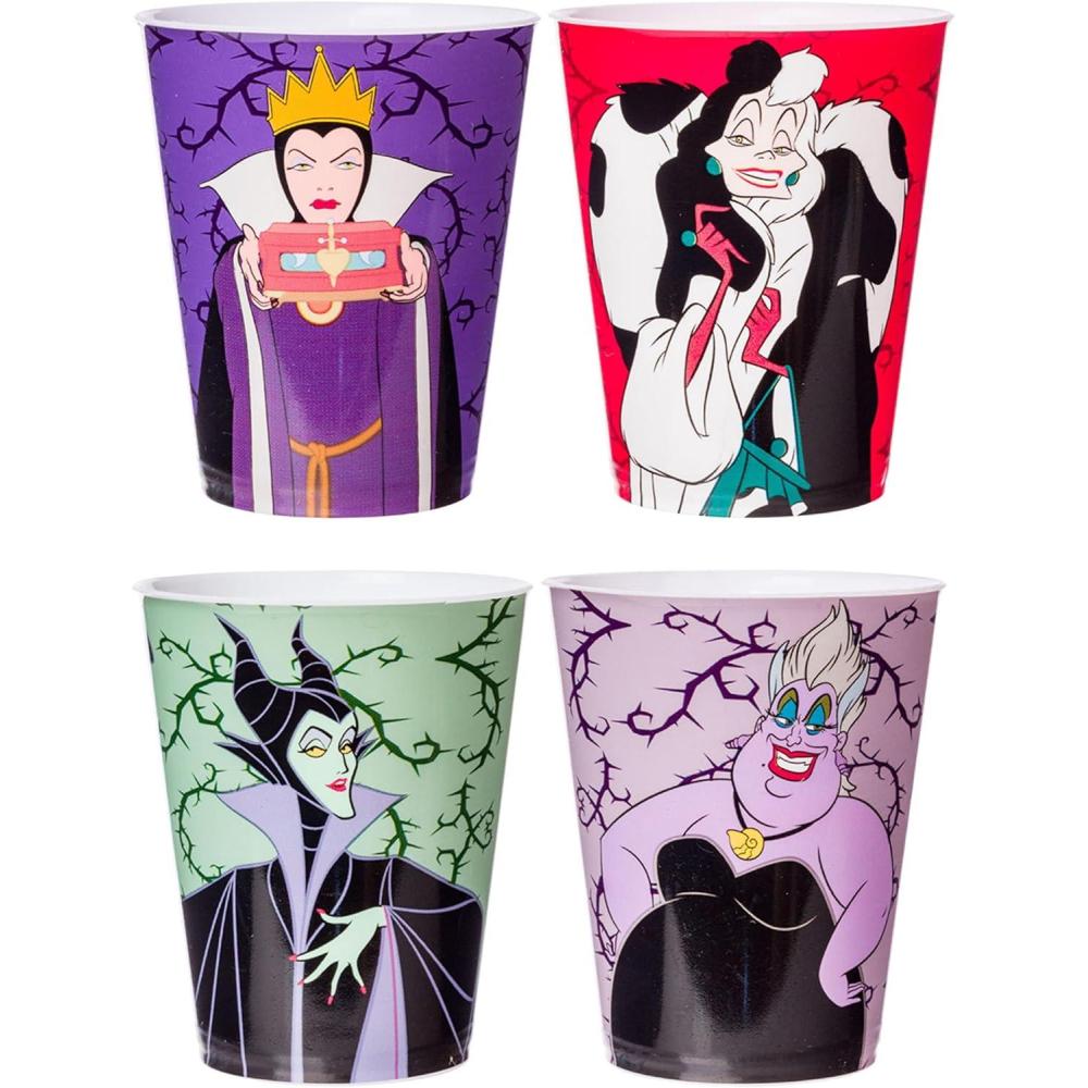 imageSilver Buffalo Disney Princess Featuring Belle Snow White Ariel and Cinderella Floral 4 Pack Plastic Mini Cup Set 15 OuncesDisney Villains