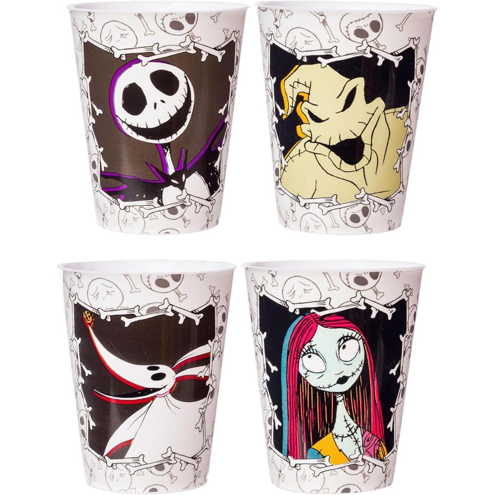 imageSilver Buffalo Disney Princess Featuring Belle Snow White Ariel and Cinderella Floral 4 Pack Plastic Mini Cup Set 15 OuncesNightmare Before Christmas