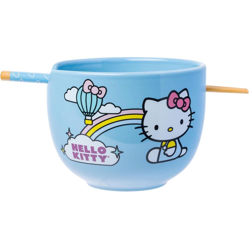 imageSilver Buffalo Disney Princess Little Mermaid Featuring Ariel Moon Ceramic Ramen Noodle Rice Bowl with Chopsticks Microwave Safe 20 OuncesHello Kitty Hot Air Balloon and Rainbow