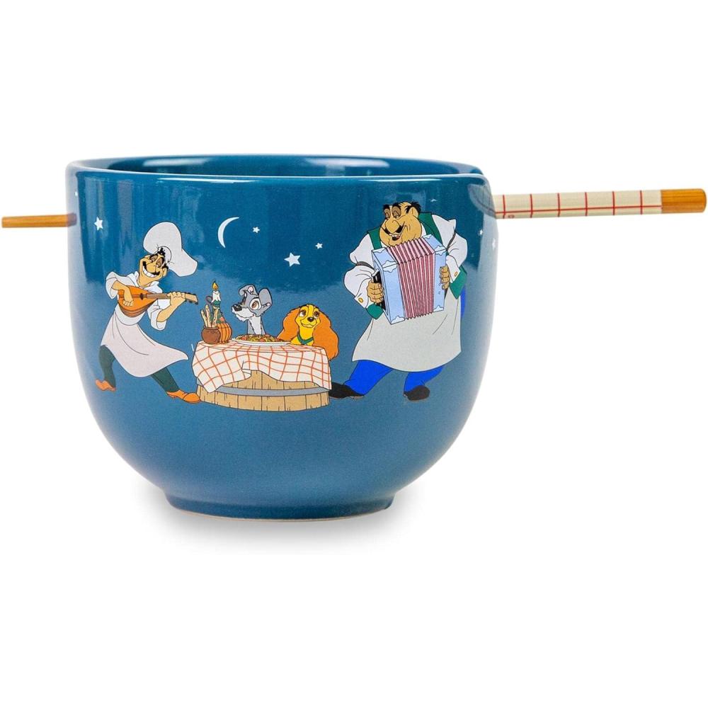 imageSilver Buffalo Disney Princess Little Mermaid Featuring Ariel Moon Ceramic Ramen Noodle Rice Bowl with Chopsticks Microwave Safe 20 OuncesLady And The Tramp