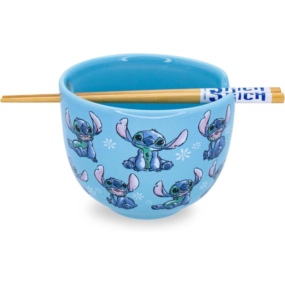 imageSilver Buffalo Disney Princess Little Mermaid Featuring Ariel Moon Ceramic Ramen Noodle Rice Bowl with Chopsticks Microwave Safe 20 OuncesLilo  Stitch