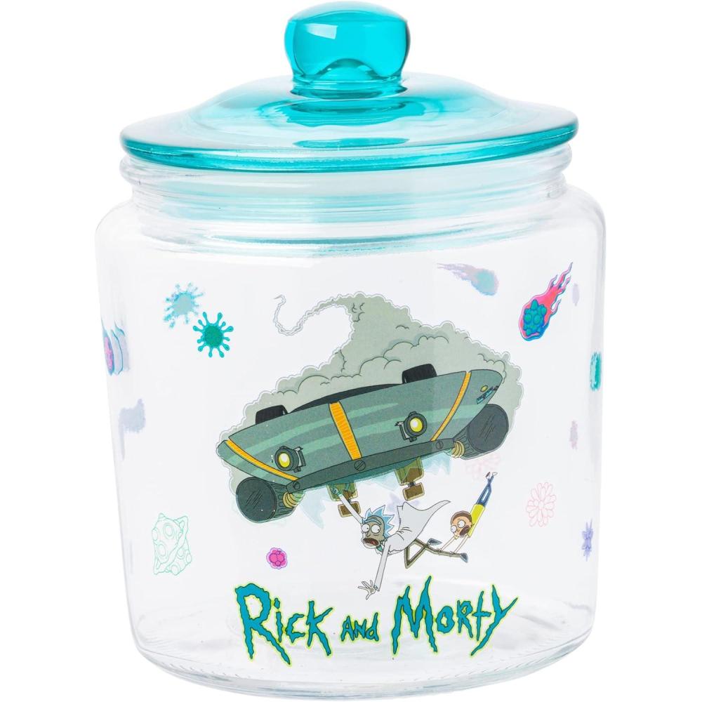 imageSilver Buffalo Disney Tim Burton Nightmare Before Christmas Moon Hill Graveyard Scene Jack Skellington and Sally Glass Cookie Snack Candy Jar with Lid SmallRick and Morty Glass