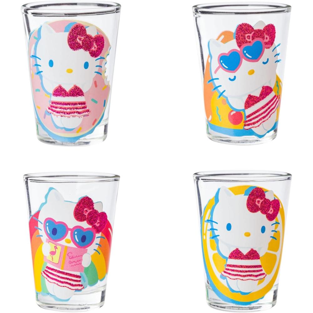 imageSilver Buffalo Disney Vintage Minnie Mouse 4 Pack Mini Glasses Set 15 OunceHello Kitty Summer Time