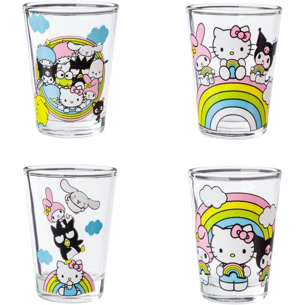 imageSilver Buffalo Disney Vintage Minnie Mouse 4 Pack Mini Glasses Set 15 OunceHello Kitty and Friends Rainbow