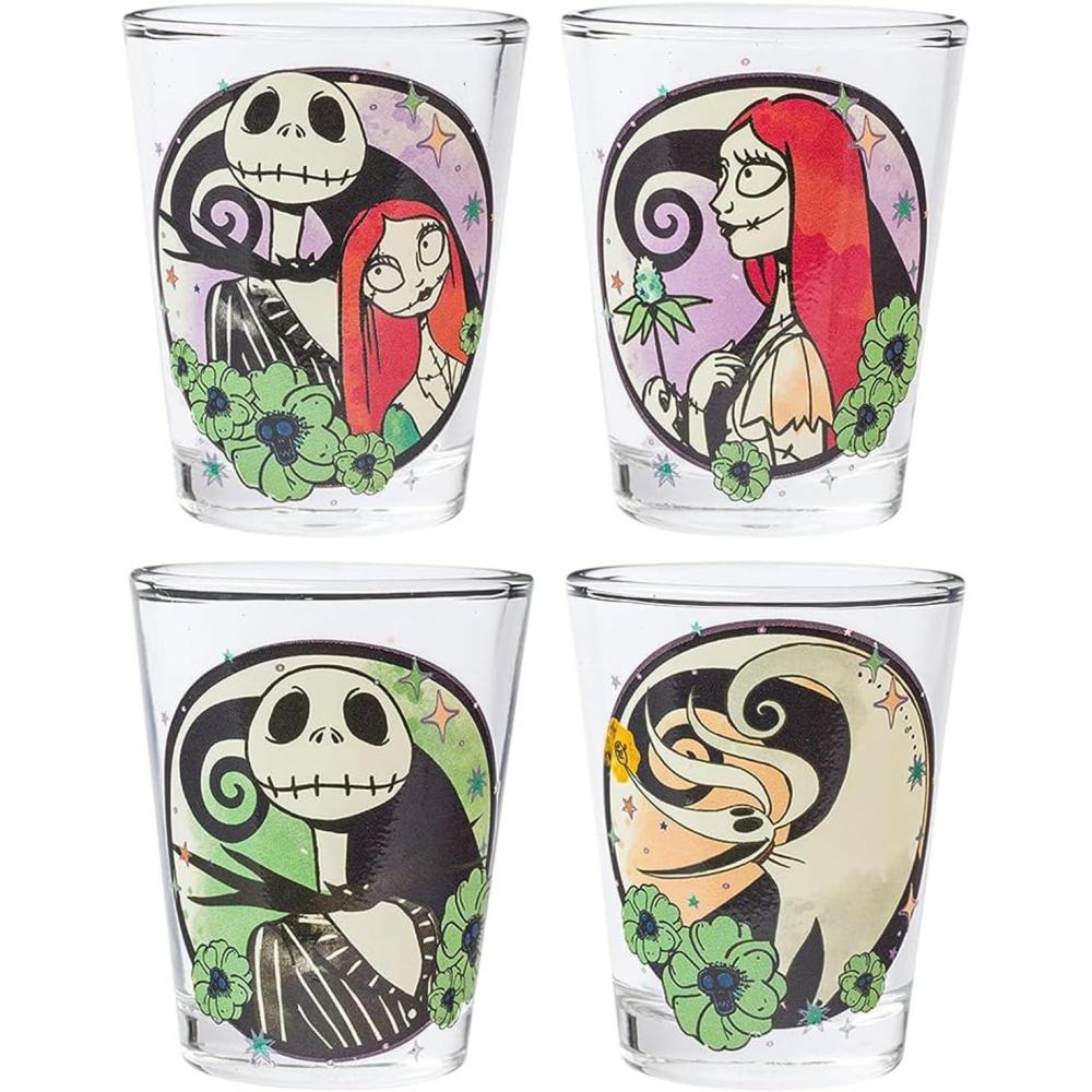 imageSilver Buffalo Disney Vintage Minnie Mouse 4 Pack Mini Glasses Set 15 OunceJack Skellington  Sally  and Zero