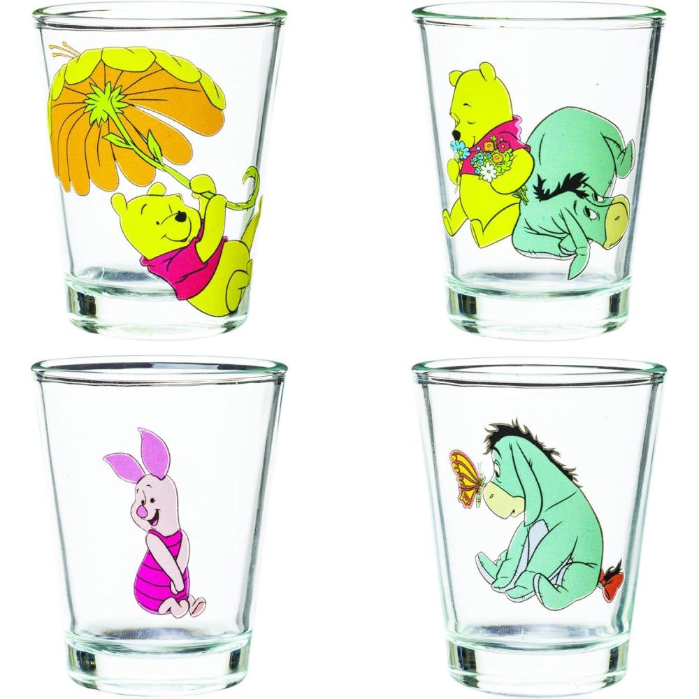 imageSilver Buffalo Disney Vintage Minnie Mouse 4 Pack Mini Glasses Set 15 OunceWinnie the Pooh Retro
