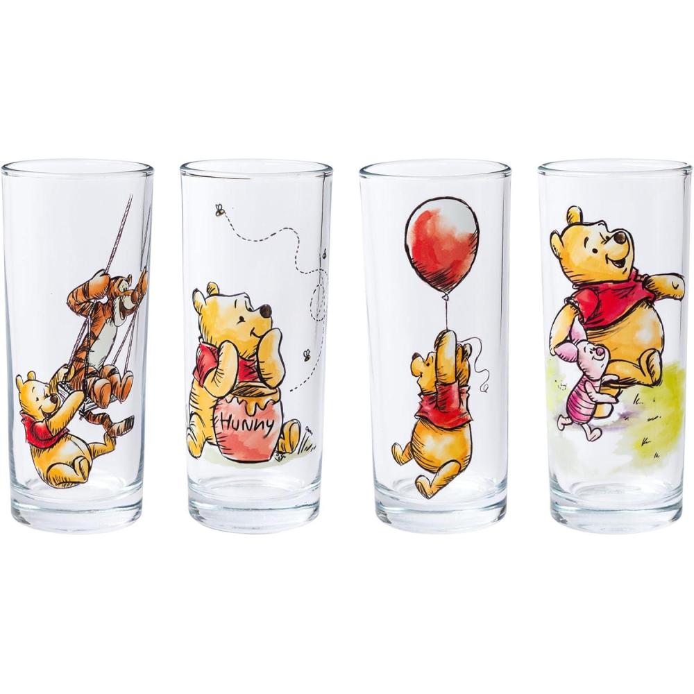 imageSilver Buffalo Disney Winnie the Pooh Featuring Tigger and Piglet Hunny 4 Pack Tumbler Glass Set 10 Ounces