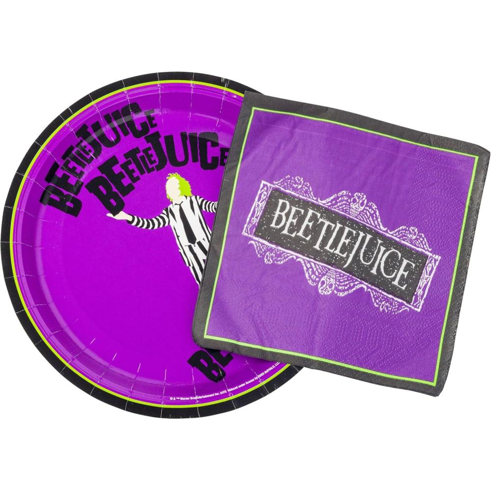 imageSilver Buffalo Friday the 13th 32 Pack Partyware Disposable Paper Plates and NapkinsBeetlejuice 32 Pack