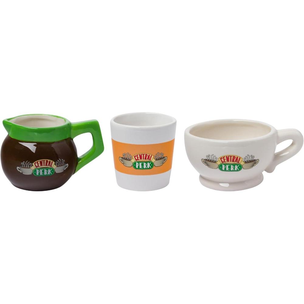 imageSilver Buffalo Friends Central Perk Logo 3 Pack Ceramic 3D Sculpted Mini Cup Set Perfect as a Sugar Cream or Milk Set 35 OuncesFriends Central Perk