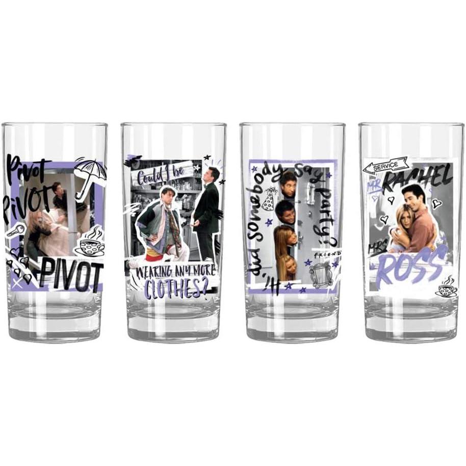 imageSilver Buffalo Friends Central Perk NYC 4pc Tumbler Glass Set 10 Ounces10oz Iconic Quotes and Scenes