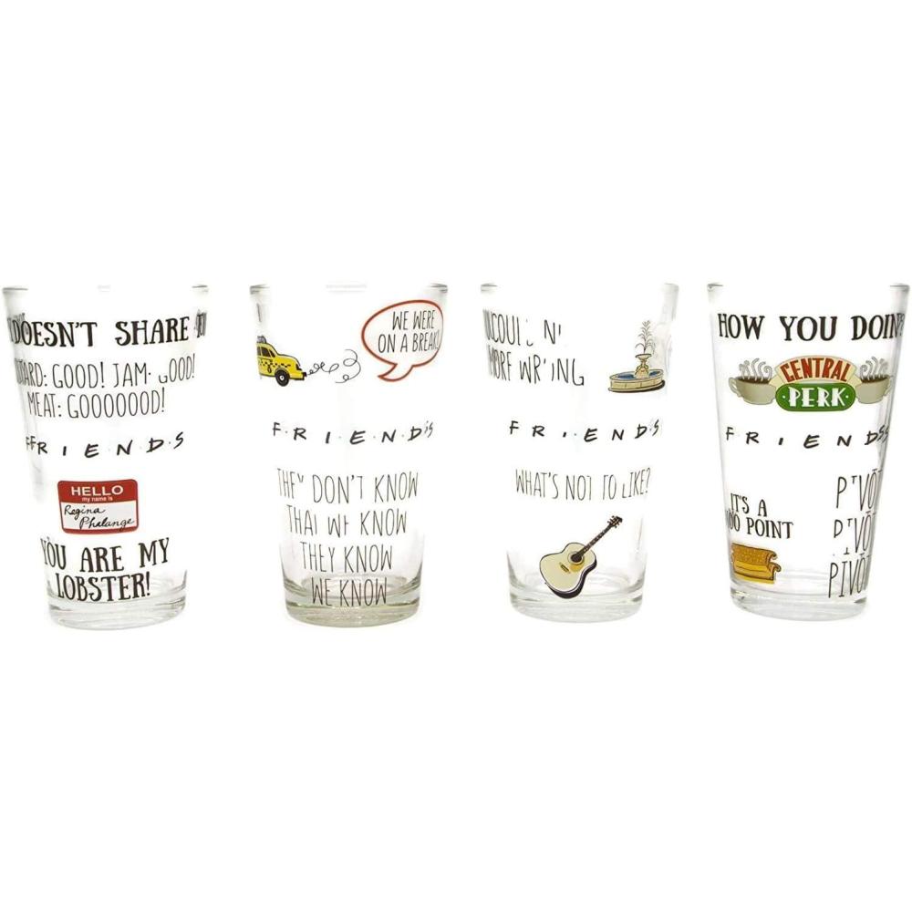 imageSilver Buffalo Friends Central Perk NYC 4pc Tumbler Glass Set 10 Ounces16oz Quotes and Doodles