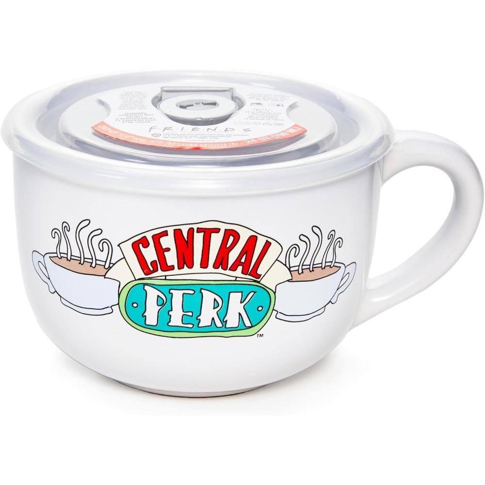 imageSilver Buffalo Friends Central Perk Vented Plastic wLid Ceramic Soup Mug 24 Ounces