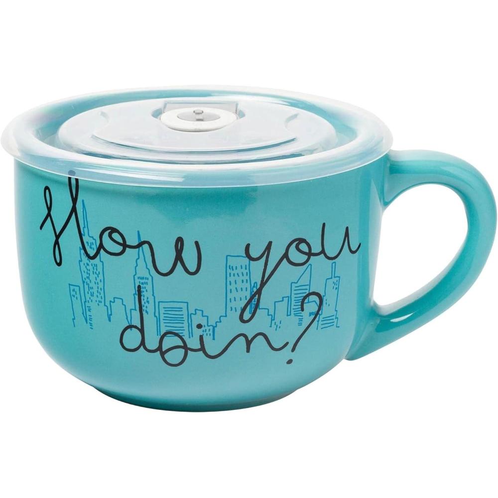 imageSilver Buffalo Friends How You Doin Ceramic Soup Mug with Vented Plastic Lid 24 Ounces