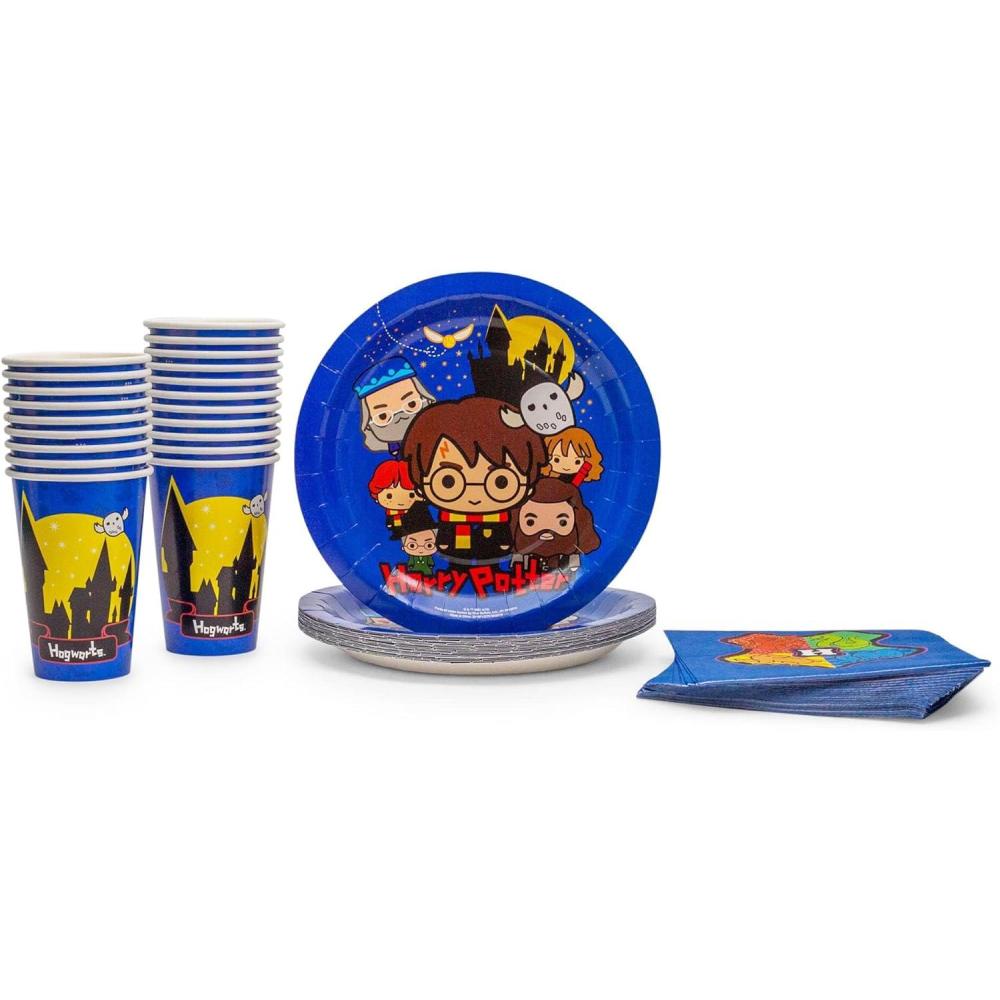 imageSilver Buffalo Harry Potter Animated Chibi Tableware Paper Plates Cups Napkins Party Pack Set 60 Piece