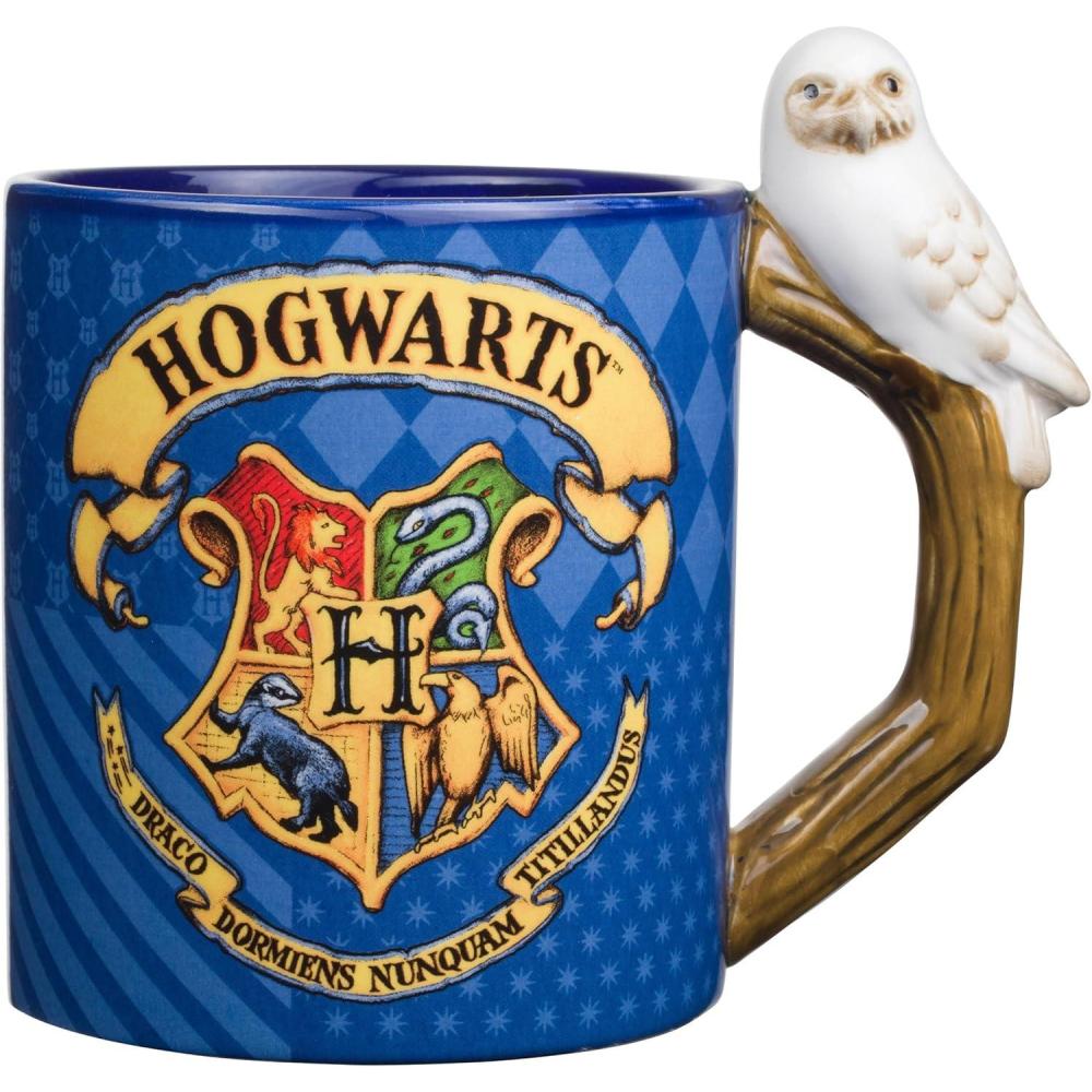 imageSilver Buffalo Harry Potter Hogwarts House Crest Sculpted Owl Handle Ceramic Coffee Mug 20OuncesBlue
