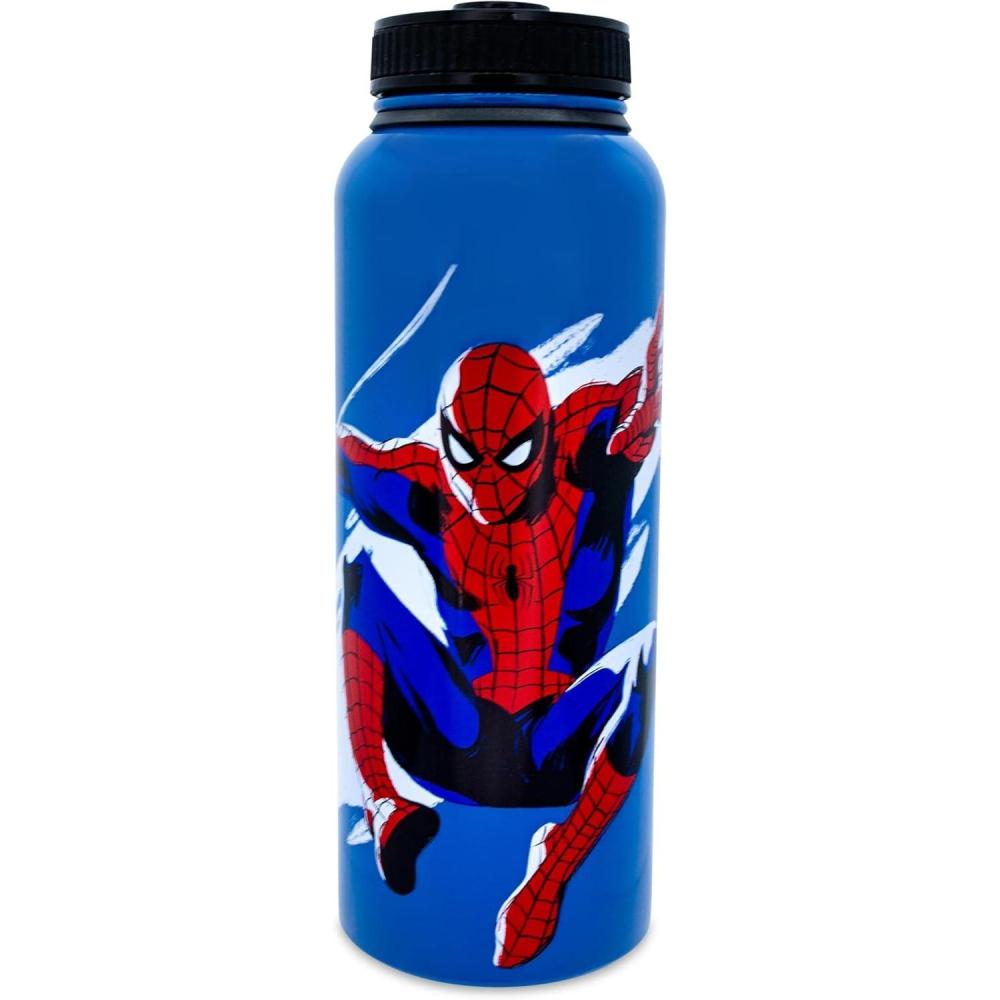 imageSilver Buffalo Harry Potter Hogwarts Stainless Steel Water bottle with Strap 27OuncesSpiderMan Beyond