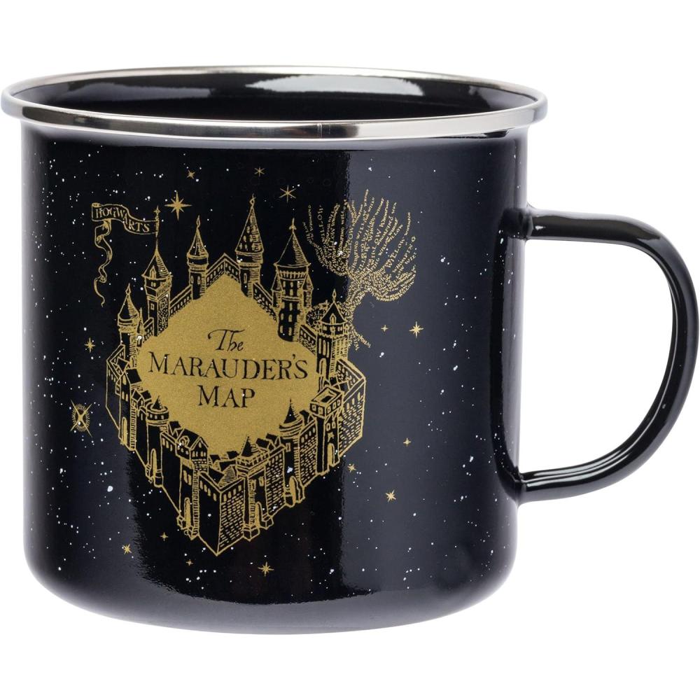 imageSilver Buffalo Harry Potter Mischief Managed I Solemnly Swear I Am Up to No Good Quote and Marauders Map Enamel Camper Mug 21 Ounces