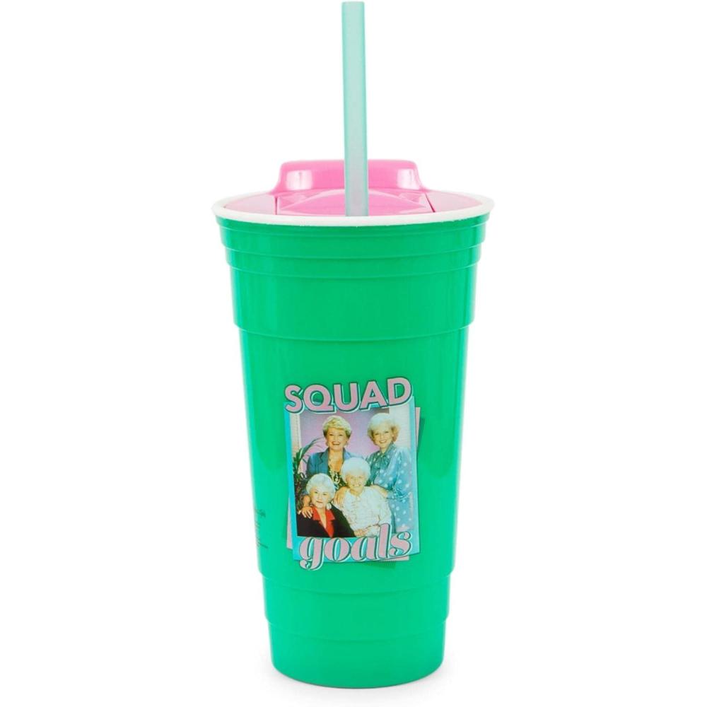 imageSilver Buffalo Hello Kitty Face Logo Plastic Tumbler with Lid and Straw 32 OuncesGolden Girls Squad