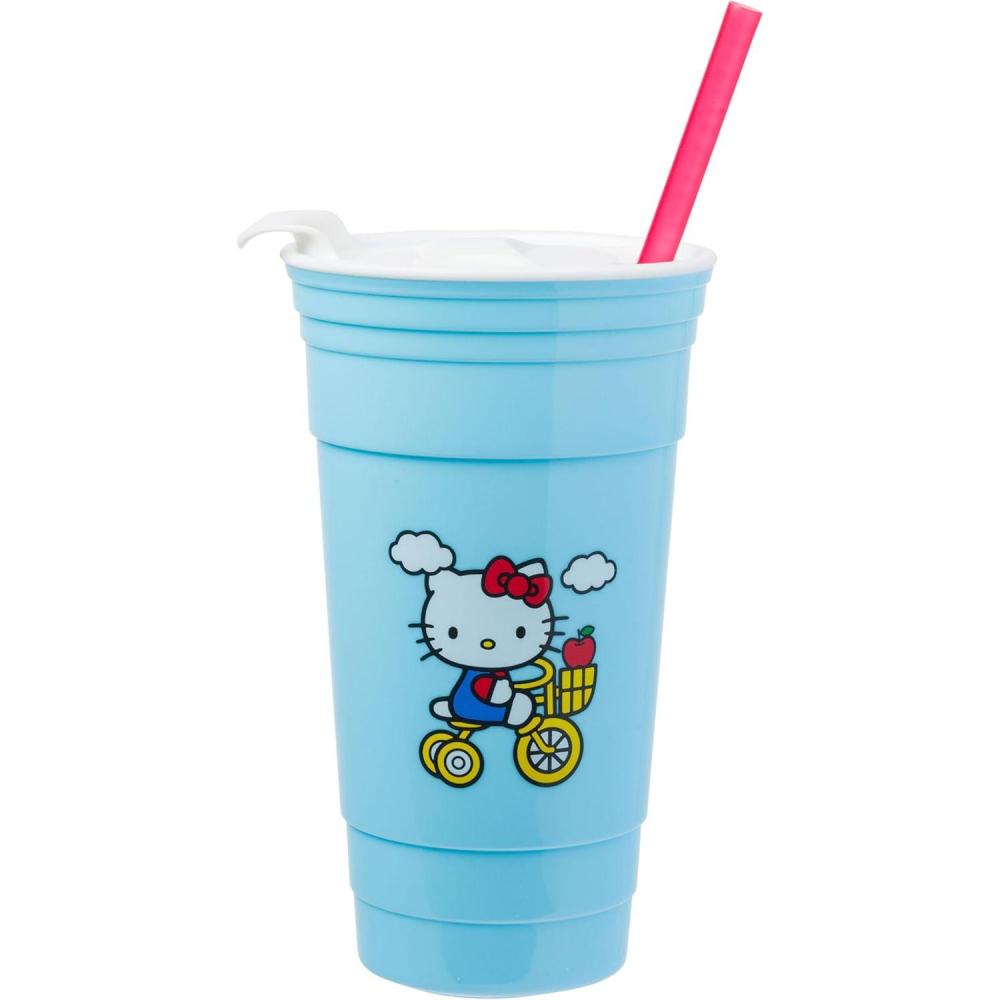 imageSilver Buffalo Hello Kitty Face Logo Plastic Tumbler with Lid and Straw 32 OuncesHello Kitty Riding