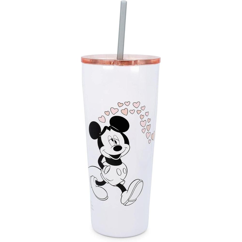 imageSilver Buffalo Minnie ampamp Mickey Blowing Kiss Hearts Double Walled Stainless Steel Tumbler w Straw 22Ounces22 Ounces