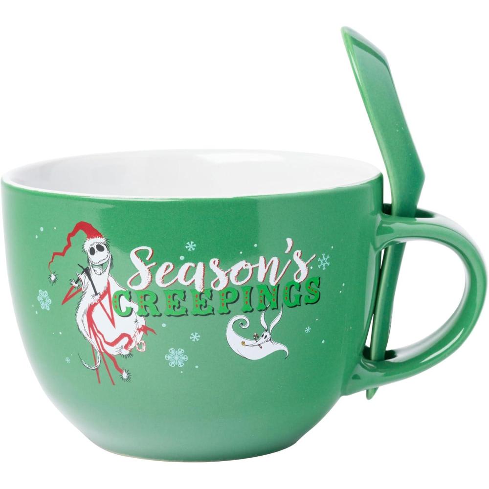 imageSilver Buffalo Nightmare Before Xmas Holiday Ghostly Greetings Jack Seasons Creeping 24oz Ceramic Soup Mug wSpoon