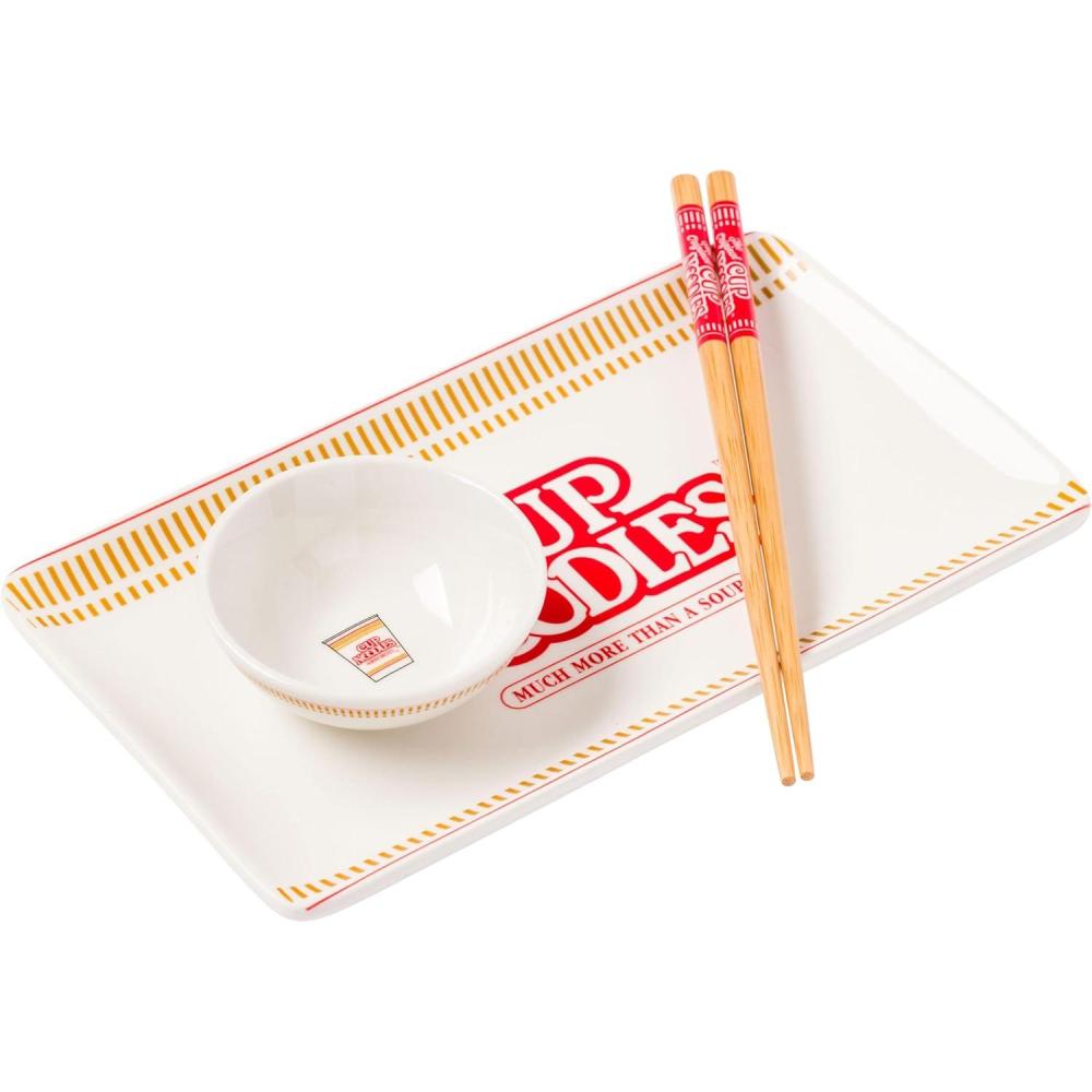 imageSilver Buffalo Rick and Morty Plant Portal Fall Ceramic Sushi Set with Dipping Sauce Dish and Matching ChopsticksCup of Noodles