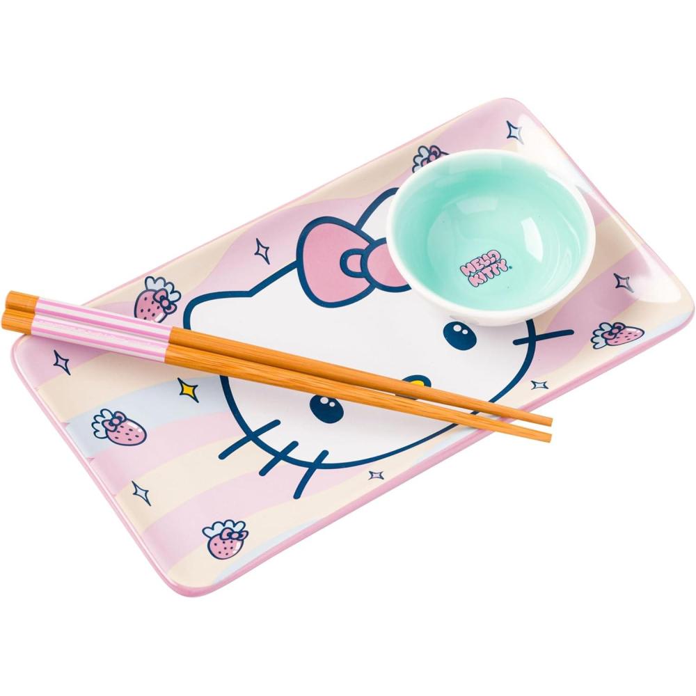 imageSilver Buffalo Rick and Morty Plant Portal Fall Ceramic Sushi Set with Dipping Sauce Dish and Matching ChopsticksHello Kitty Strawberries and Bows