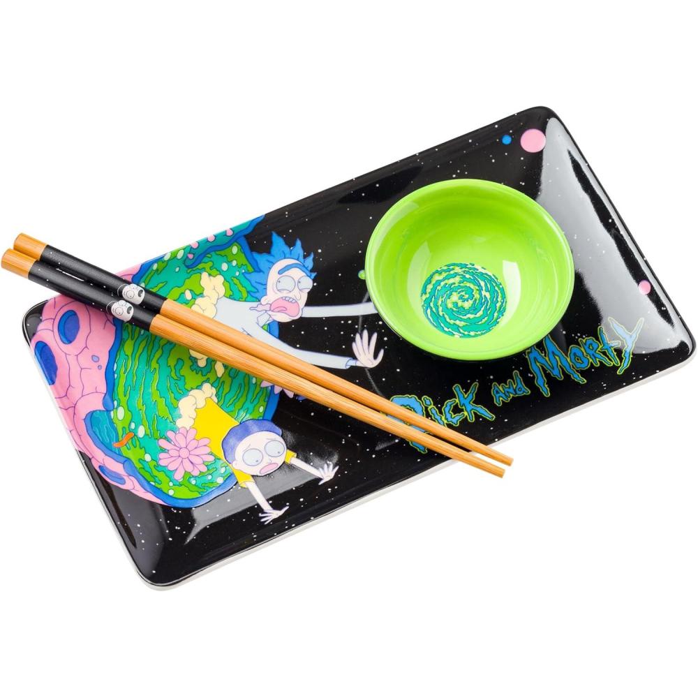 imageSilver Buffalo Rick and Morty Plant Portal Fall Ceramic Sushi Set with Dipping Sauce Dish and Matching ChopsticksRick and Morty