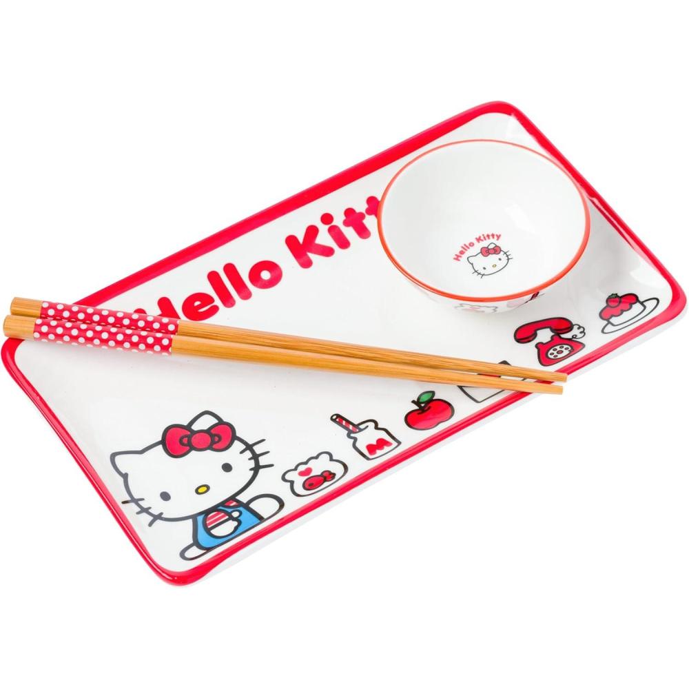 imageSilver Buffalo Rick and Morty Plant Portal Fall Ceramic Sushi Set with Dipping Sauce Dish and Matching ChopsticksSanrio Hello Kitty
