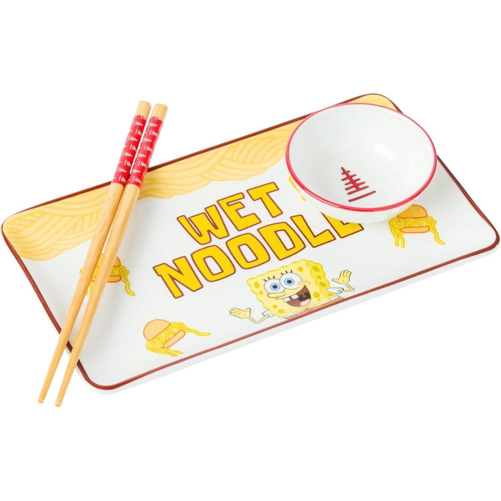 imageSilver Buffalo Rick and Morty Plant Portal Fall Ceramic Sushi Set with Dipping Sauce Dish and Matching ChopsticksSpongebob Squarepants Wet Noodle