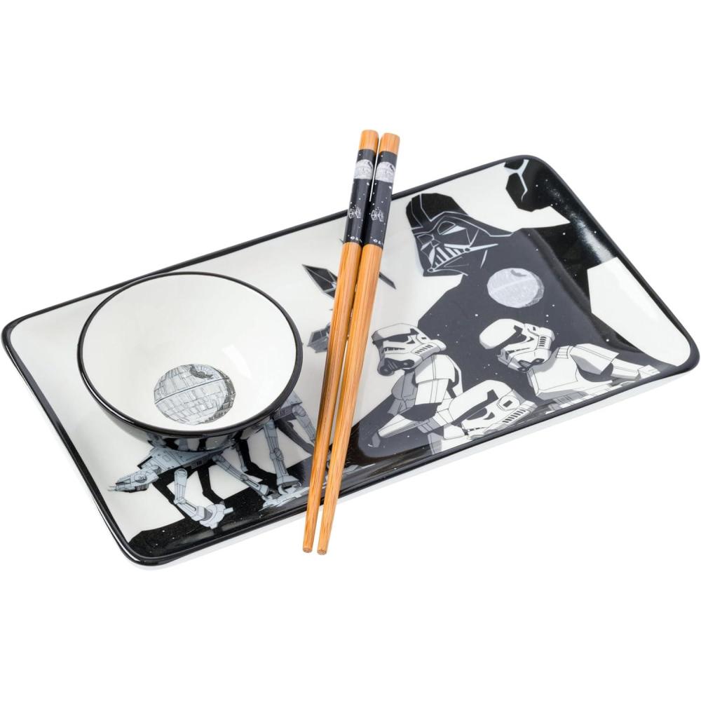 imageSilver Buffalo Rick and Morty Plant Portal Fall Ceramic Sushi Set with Dipping Sauce Dish and Matching ChopsticksStar Wars Dark Side