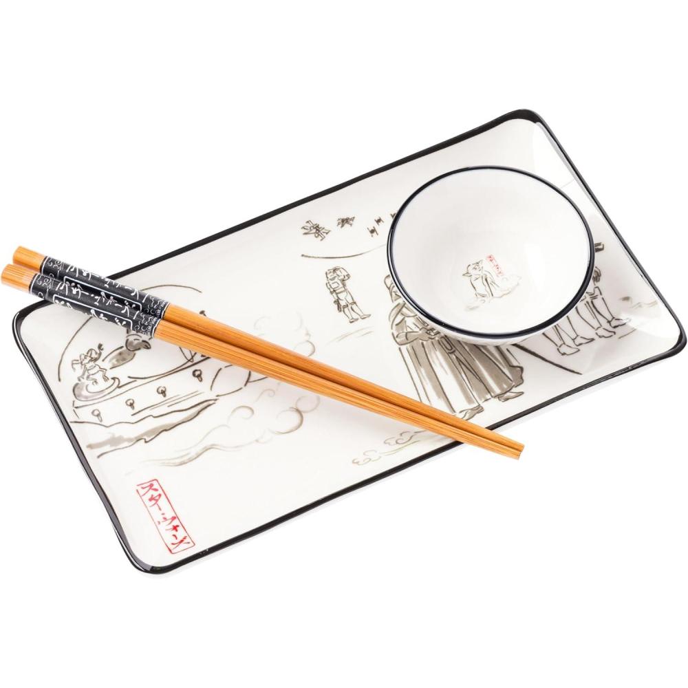imageSilver Buffalo Rick and Morty Plant Portal Fall Ceramic Sushi Set with Dipping Sauce Dish and Matching ChopsticksStar Wars Japanese Art