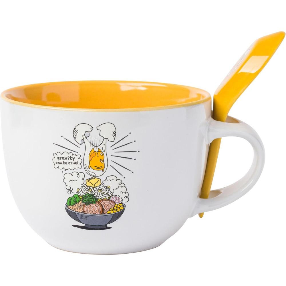 imageSilver Buffalo Sanrio Gudetama Lazy Egg Dangerous Situations Ceramic Soup Mug with Spoon 24 OuncesGudetama Dangerous Situations Boxed