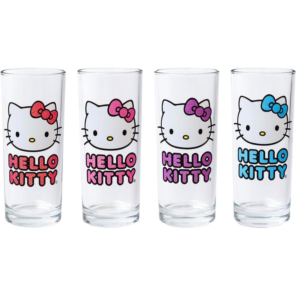 imageSilver Buffalo Sanrio Hello Kitty 4 Pack Glitter Tumbler Glass Set 10 Ounces