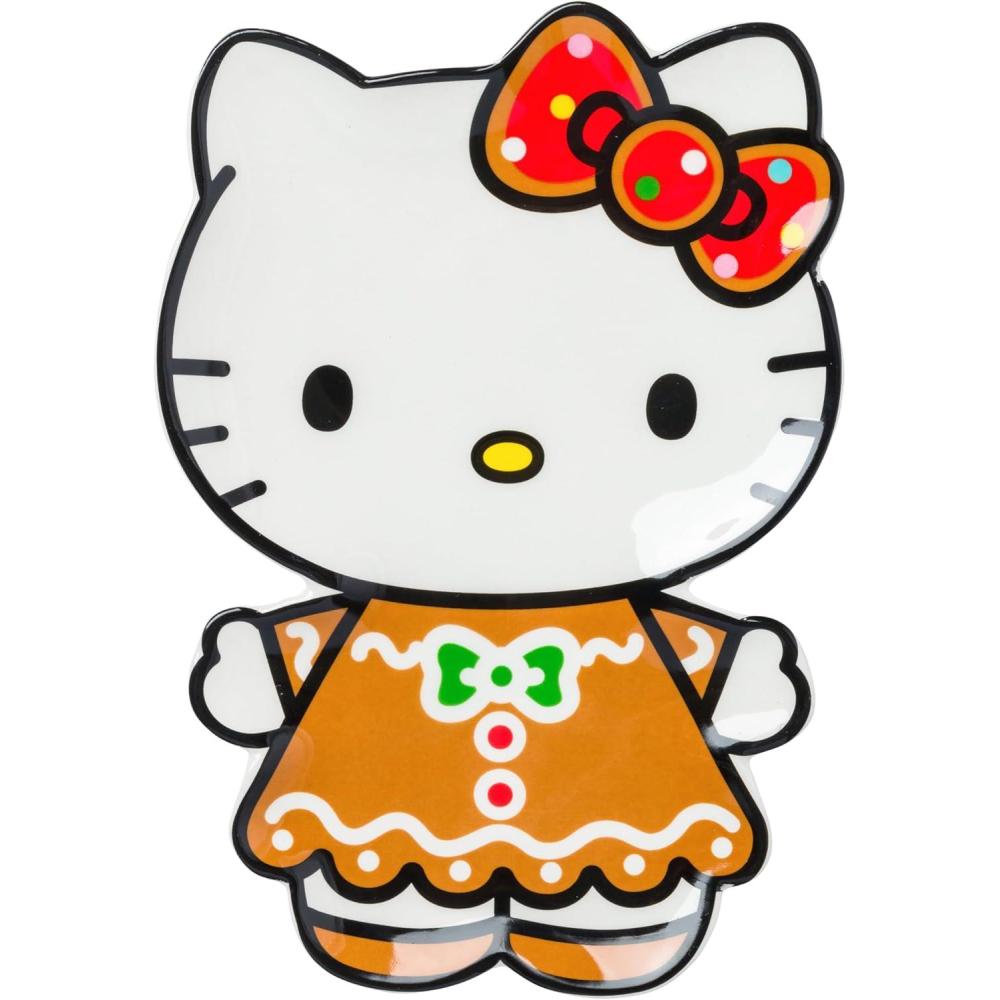 imageSilver Buffalo Sanrio Hello Kitty Christmas Holiday Gingerbread Sculpted Ceramic Trinket Tray Decorative Plate