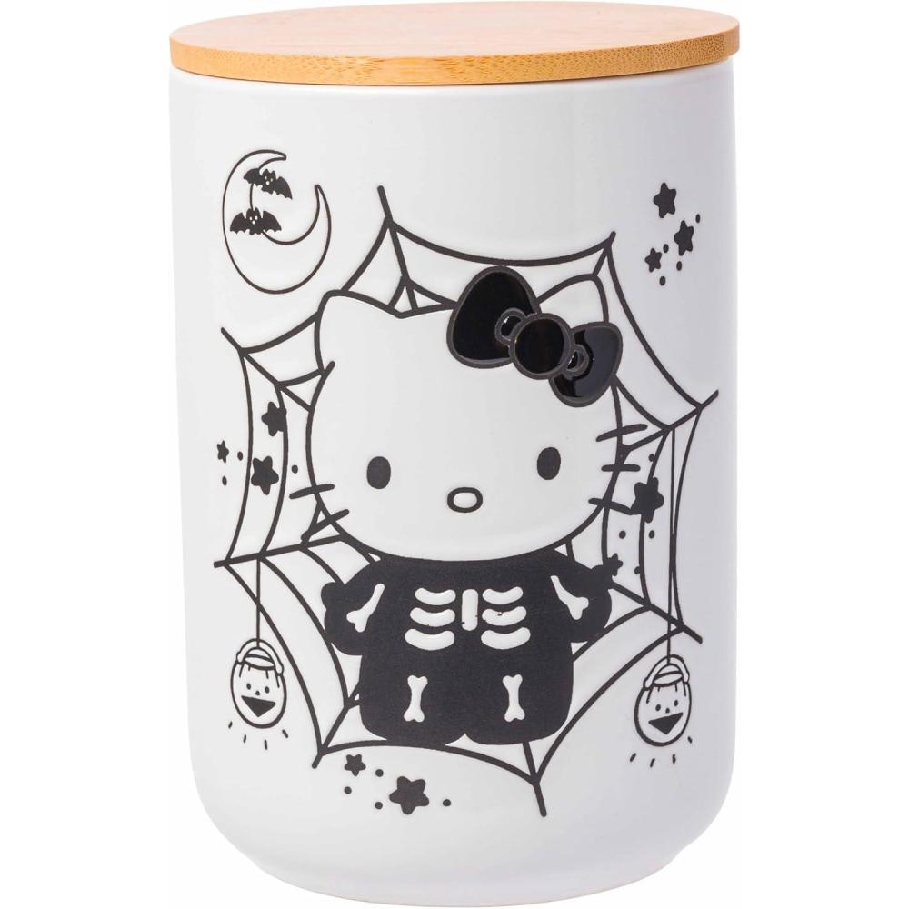 imageSilver Buffalo Sanrio Hello Kitty Frankenstein Sculpted Ceramic Cookie Jar 7 x 575 x 975Hello Kitty Skeleton Black and White Ceramic with Bamboo Lid
