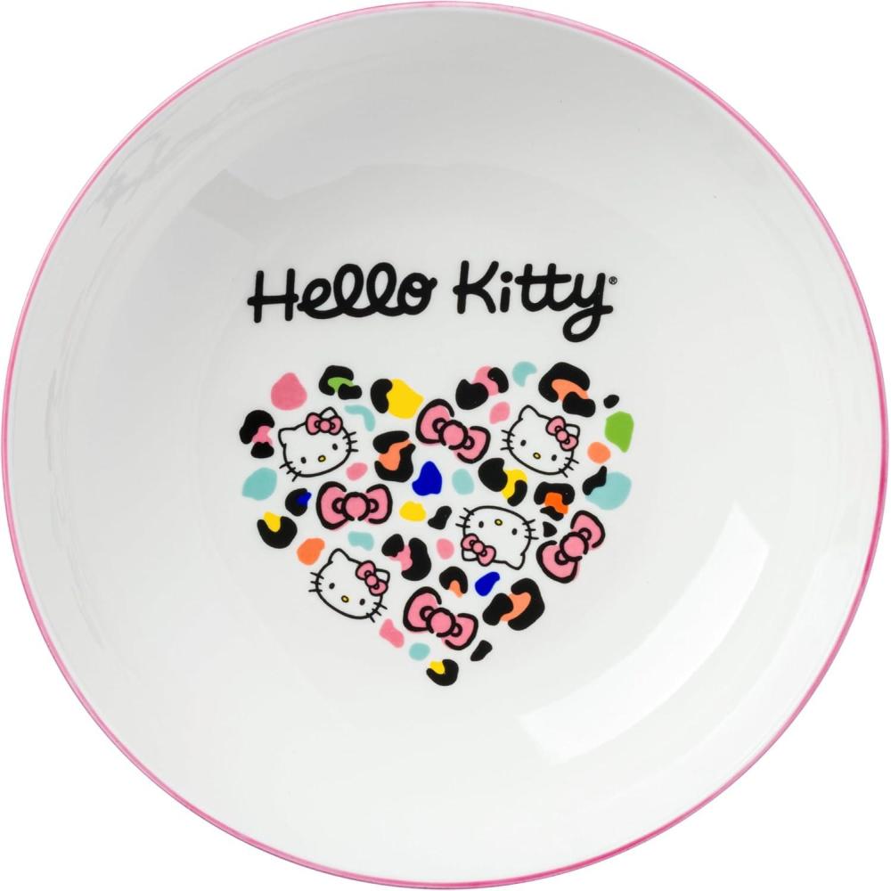 imageSilver Buffalo Sanrio Hello Kitty Leopard Heart Print Ceramic Dinner Pasta Bowl 9 inches